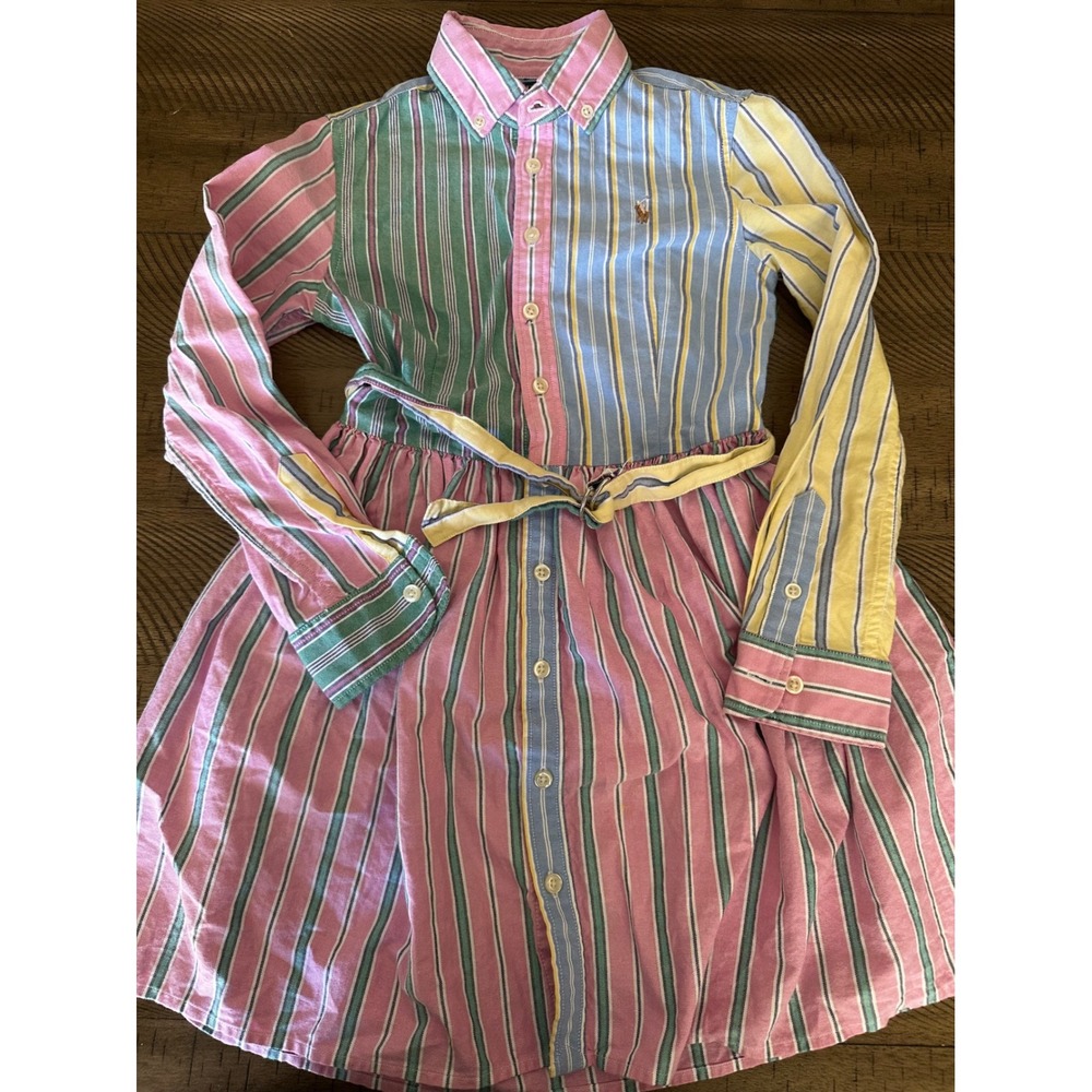 Polo Ralph Lauren Girls Long Sleeve Multi Striped Shirt Dress - Size 7